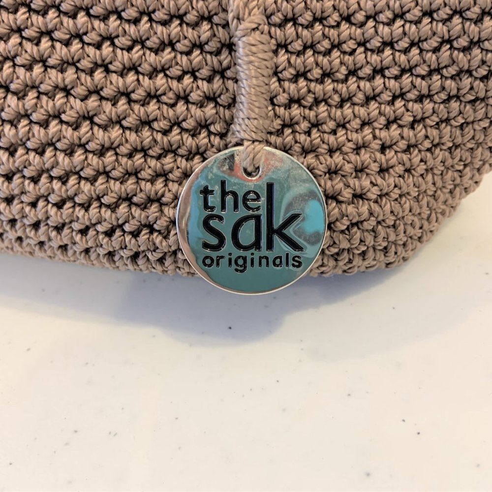 Saks Taupe Brown Crochet Shoulder Bag Tote - Picture 5 of 14